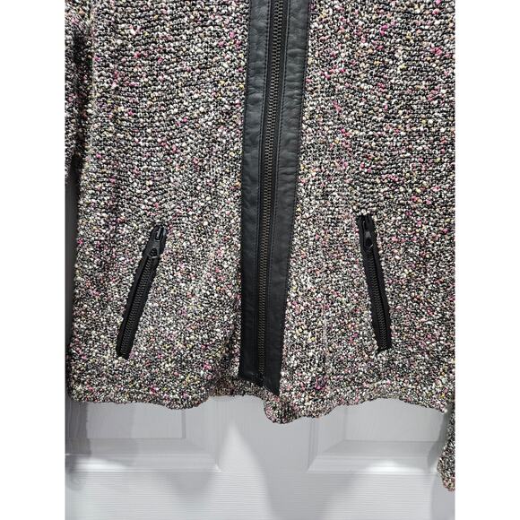 Rag & Bone Lory Tweed Boucle and Lamb Leather Trimmed Jacket Size M - Picture 4 of 10